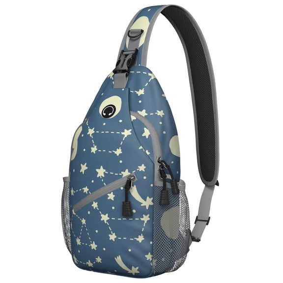 Starry Night Sky Sling Backpack, Planet and Nebula Design, Astronaut and Alien Themed Crossbody Bag for Space Geeks