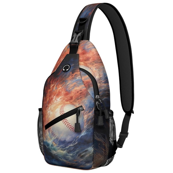 Starry Night Sky Sling Backpack, Planet and Nebula Design, Astronaut and Alien Themed Crossbody Bag for Space Geeks