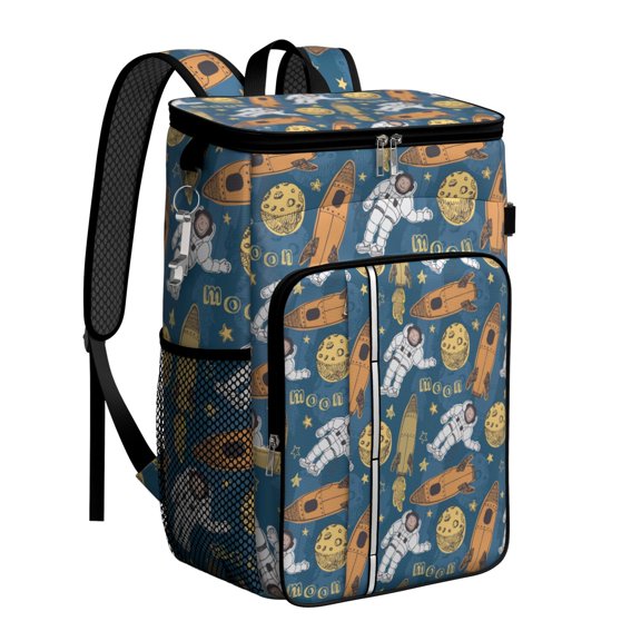 Starry Night Sky Space Backpack Cooler, Insulated Leakproof Lunch Bag with Spacecraft and Rocket Prints for Sci-Fi Geeks and Adventure Seekers