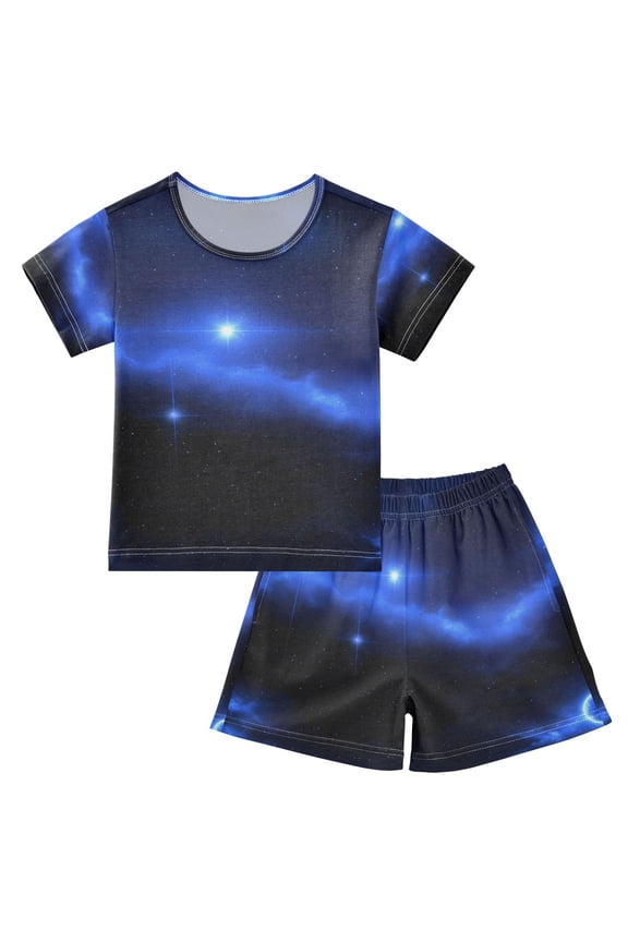 Starry Night Sky Summer Pajama Set Soft Cotton Short Sleeve Sleepwear 2PCS Pajama Sets Breathable Lounge Set Size 12Y