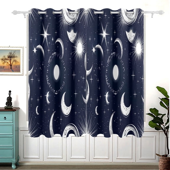 Starry Night Sky Thermal Blackout Curtains 63x55 Inch 2 Panels Grommet Window Drapes for Bedroom Living Room