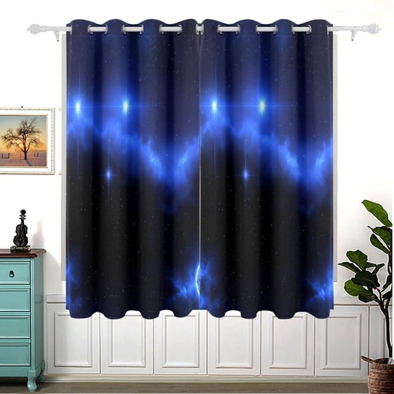 Starry Night Sky Thermal Blackout Curtains 63x55 Inch 2 Panels Grommet Window Drapes for Bedroom Living Room