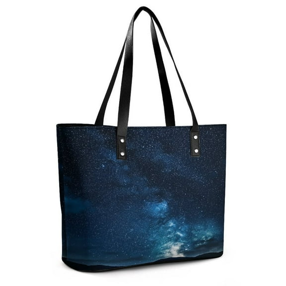 Starry Night Sky Woman Leather Handbags Large Tote Bag Fashion Portable Handbags With Zipper