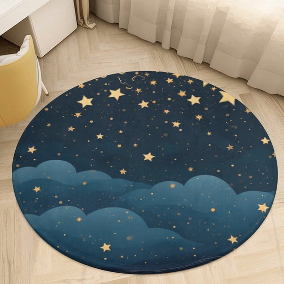 Starry Night Sky with Clouds Round Area Rugs for Bedroom Living Room, 5FT Soft Indoor Circle Carpets, Carpet Home Decor Floor Mat