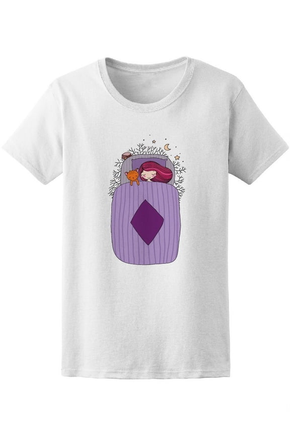 Starry Night Sleeping Girl Cat T-Shirt Women -Image by Shutterstock, Female Medium