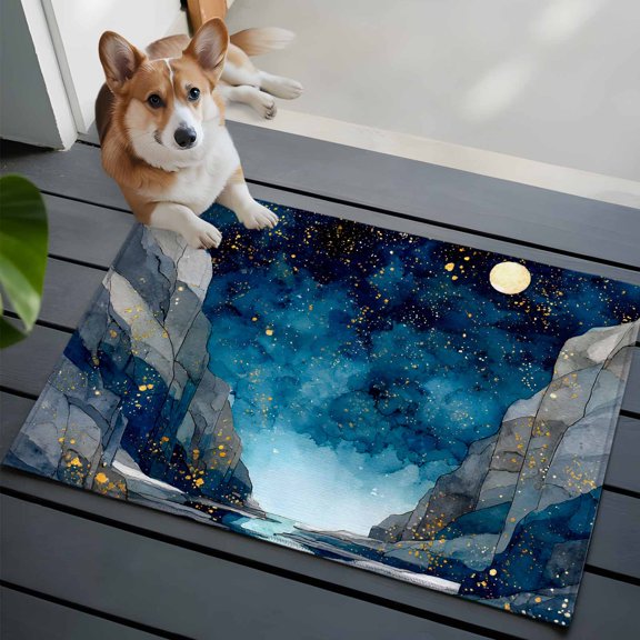 Starry Night Small Area Rugs 2x3 Nature Moon Canyon River Abstract Entryway Rugs Washable Door Mat, Low-Profile Area Rugs Non Slip Floor Carpet for Living Room Bedroom Home Office
