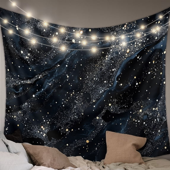 Starry Night Small Tapestry for Bedroom Wall Hanging Tapestry, Chic Modern Black Blue Marble Texture Ceiling Backdrop Tapestries Poster Blanket Wall Decor for Teens Room Living Room Dorm 23" x 28"