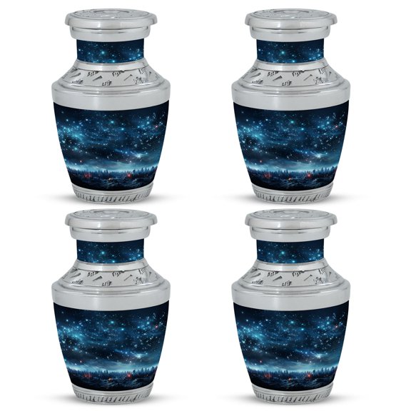 Starry Night Over Snowy Forest Radiant Repose - Mini Decorative Urn for Ashes - Light-Filled Rest and Memory - Funeral Urns For Human Ashes - Memorial Urns 3 Inch, Set Of 4