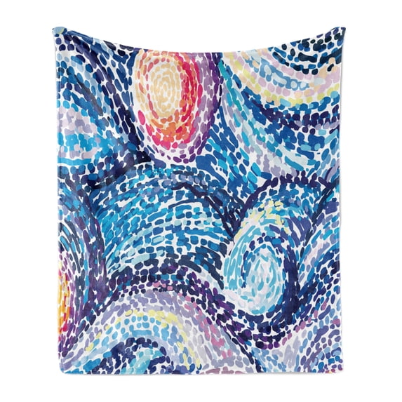 Starry Night Soft Flannel Fleece Throw Blanket, Colorful Doodle Dots Wavy Lines Spirals and Circles Illustration, Cozy Plush for Indoor and Outdoor Use, 60" x 80", Multicolor, by Ambesonne