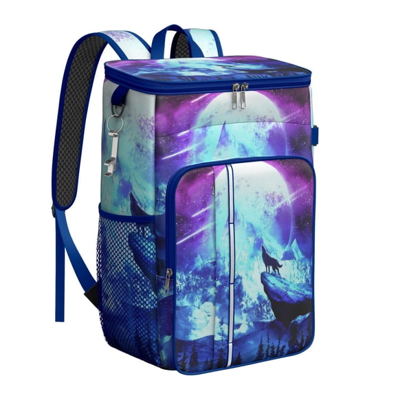Starry Night Space Cooler Backpack, Insulated Leakproof Lunch Bag with Spacecraft, Rocket, and Moon & Stars Design for Sci-Fi and Space Lovers