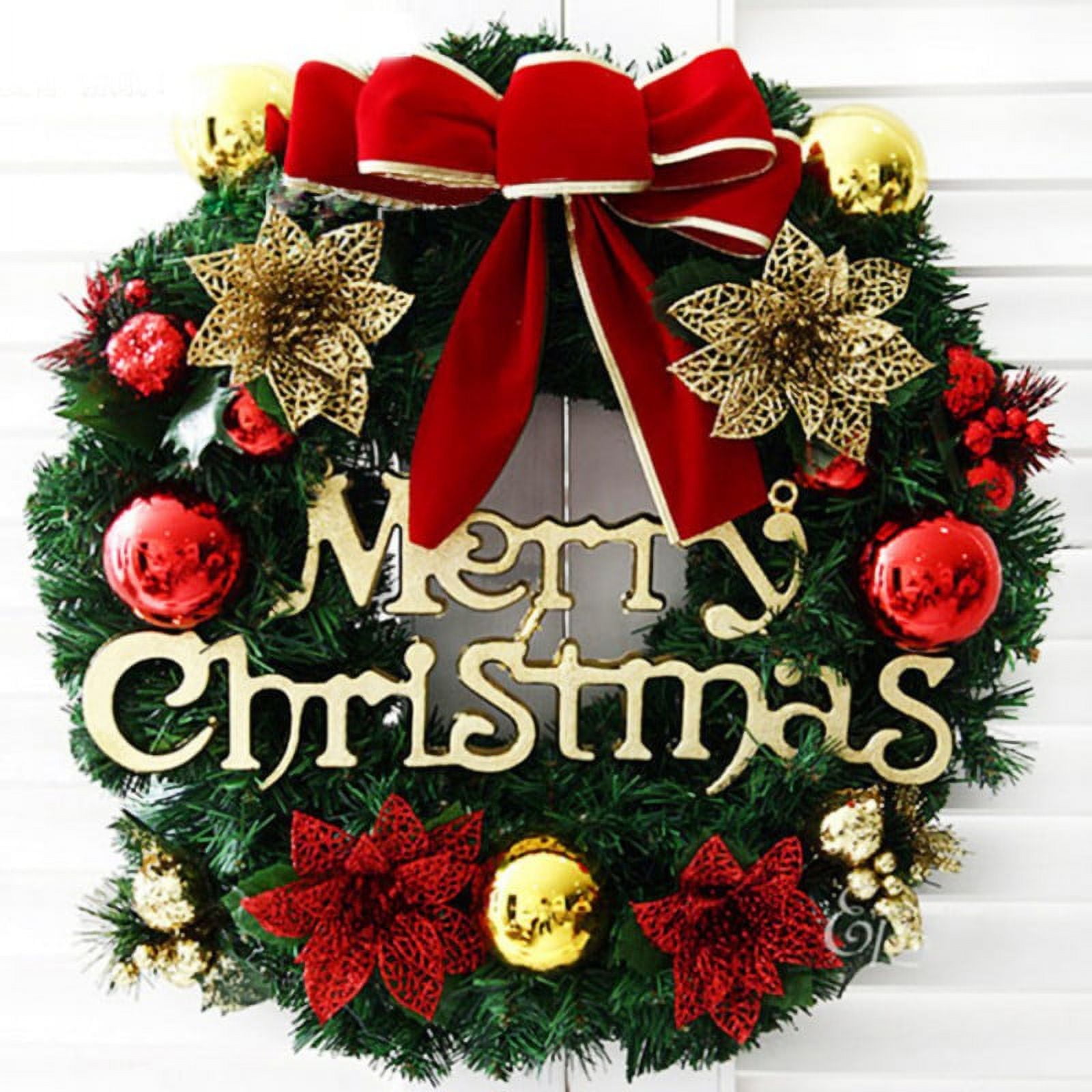 Starry Night Store Window Floral PVC Unlit Bowknot Bell Door Christmas Wreath, 12" (Multi-color)