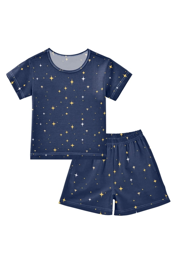 Starry Night Summer Pajama Set Soft Cotton Short Sleeve Sleepwear 2PCS Pajama Sets Breathable Lounge Set Size 12Y