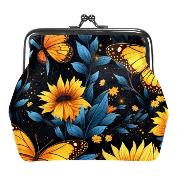 Starry Night Sunflower Butterfly Coin Purse Wallet Bag Change Pouch Gifts for Women Kids Girls Key Holder