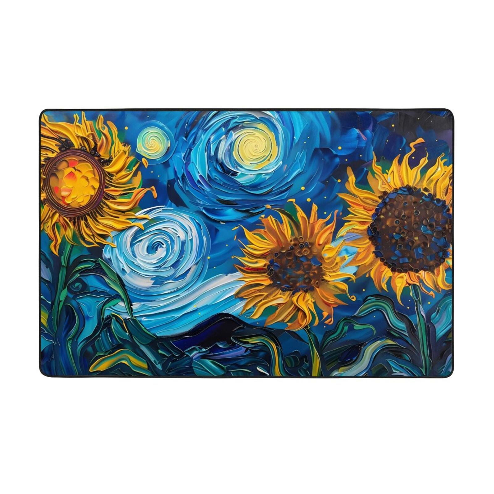 Starry Night Sunflower Field Soft Indoor Outdoor Rug, Washable Rugs for ...