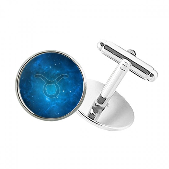 Starry Night Taurus Zodiac Constellation Round Button Cuff Clip Stud Cufflinks