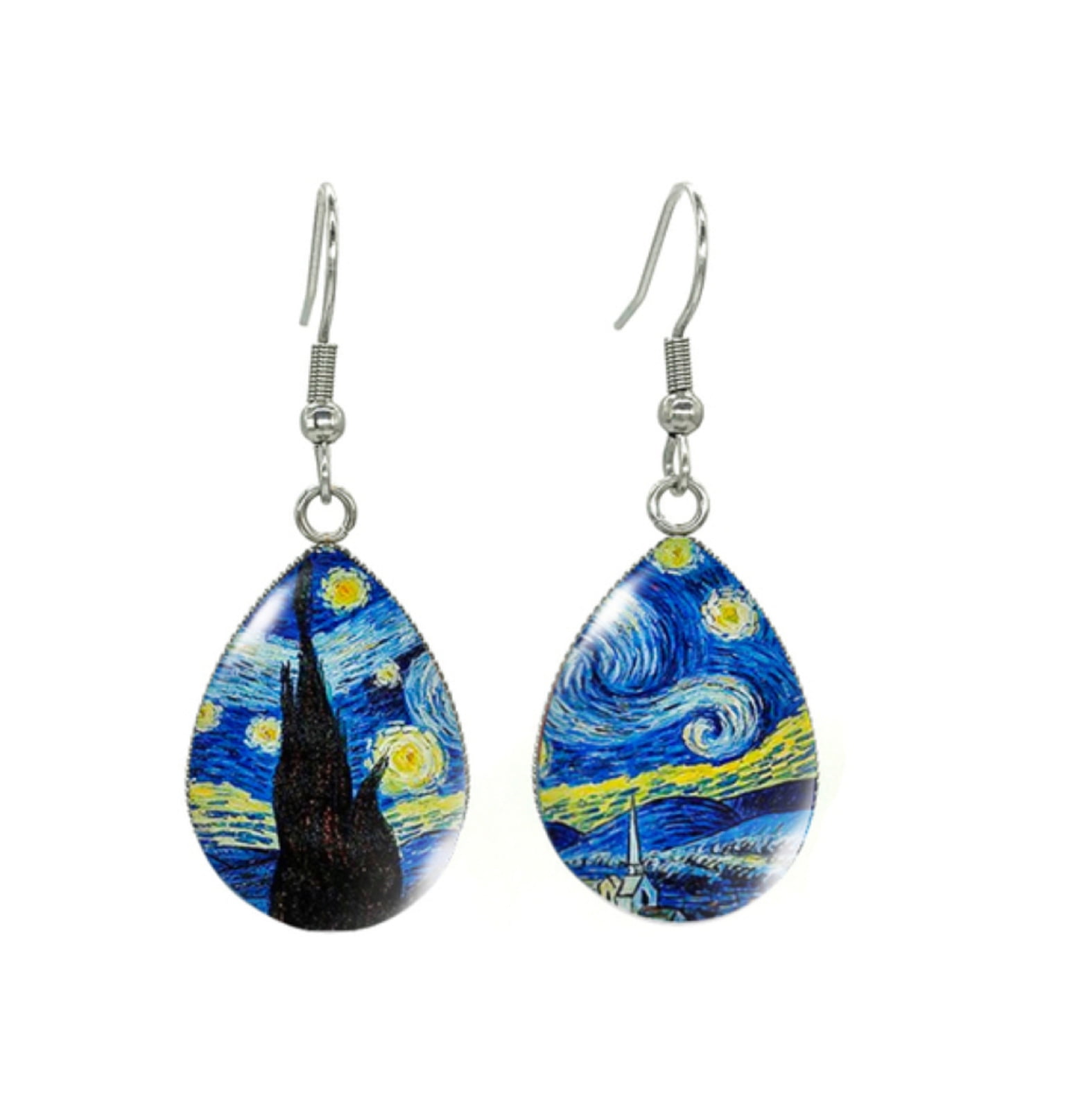 Art Earrings For Women - Starry Night & Sunflower Drop Dangle Earrings, Trendy Glass Earrings