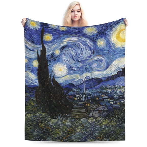 The Starry Night Throw Blanket - Abstract Country Artistic Art Print Gifts for Women Men Kids Dad Lightweight Fleece Cozy Fuzzy Birthday Christmas Bedroom Decor Blanket 50x40