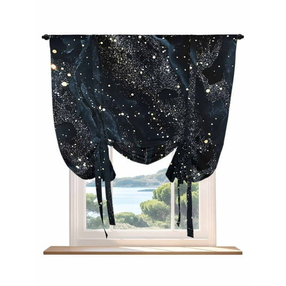 Starry Night Tie Up Curtains for Windows 63 Inch Length Balloon Curtains Kitchen Adjustable Balloon Window Shade Chic Modern Black Blue Marble Texture Tie Up Valance Bathroom Curtain Window 52"x63"