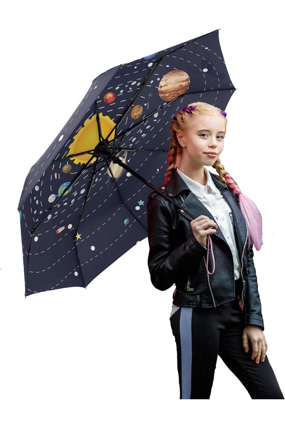 Starry Night Travel - Van Gogh Oil Paint Auto Open Close, Windproof Compact Folding Reverse, Portable for Kids and Women