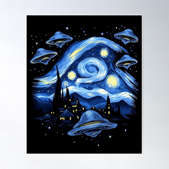 Starry Night UFO Alien Men Women Kids Alien Poster , Poster Print Only