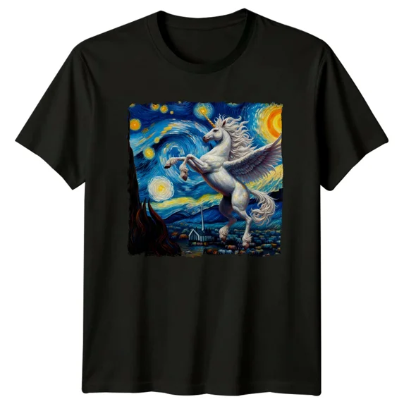 Starry Night Unicorn T-Shirt, Art Style Sea Animal Tee