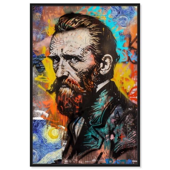Starry Night Urban Portrait Canvas Graffiti Pop Art by Art Remedy, Black Frame, 24" x 36"
