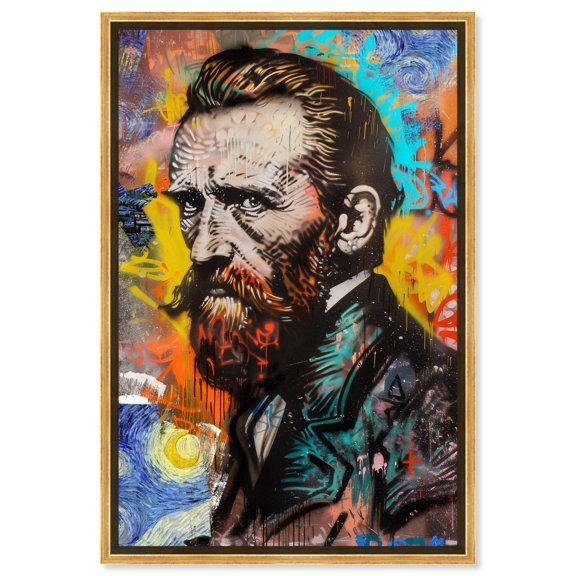 Starry Night Urban Portrait Canvas Graffiti Pop Art by Art Remedy, Gold Frame, 16" x 24"