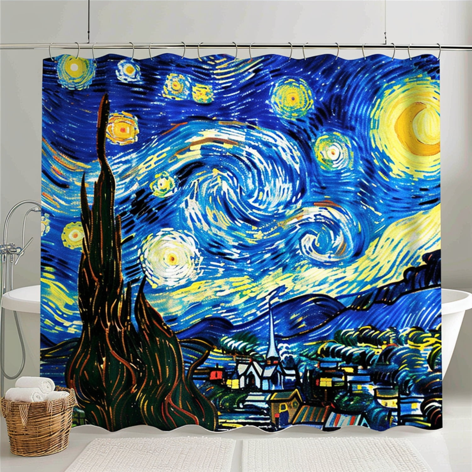Starry Night Van Gogh Style Shower Curtain White Background 3D Render ...