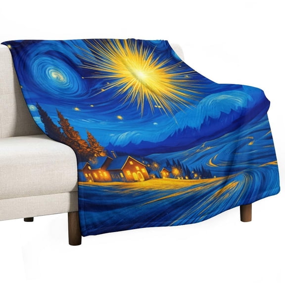Starry Night Village Scene Blanket for Bed Throw Blanket for Women, Men Super Soft Plush Blanket Throw, Print Blanket