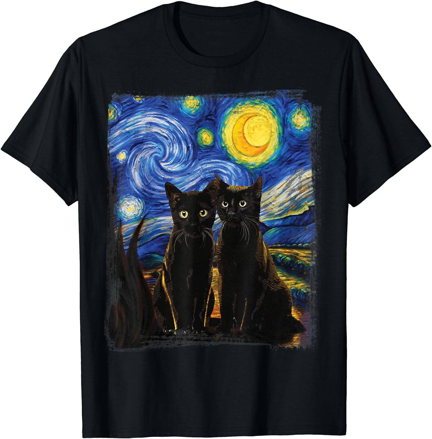 Starry Night Vincent van Gogh Famous Painting Black Cats TShirt