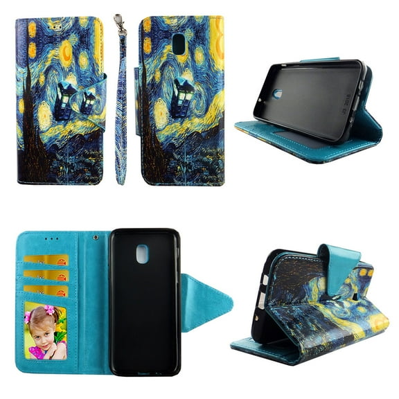 Starry Night Wallet Case for Samsung Galaxy J3 (2018) / Express Prime 3 / J3 Achieve / J3 Star / Amp Prime 3 Folio Standing Cover Card Slot Money Pocket Magnetic Closure Fashion Flip Pu Leather