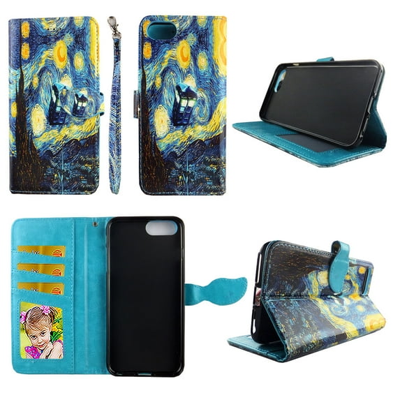 Starry Night Wallet Case for iPhone 6 / 6s / 7 / 8 Folio Standing Cover Card Slot Money Pocket Magnetic Closure Fashion Flip Pu Leather