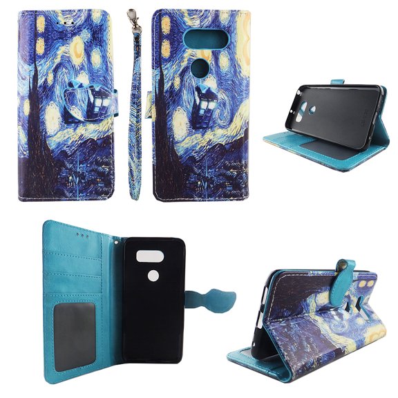 Starry Night Wallet Folio Case for LG V30 Fashion Flip PU Leather Cover Card Cash Slots & Stand