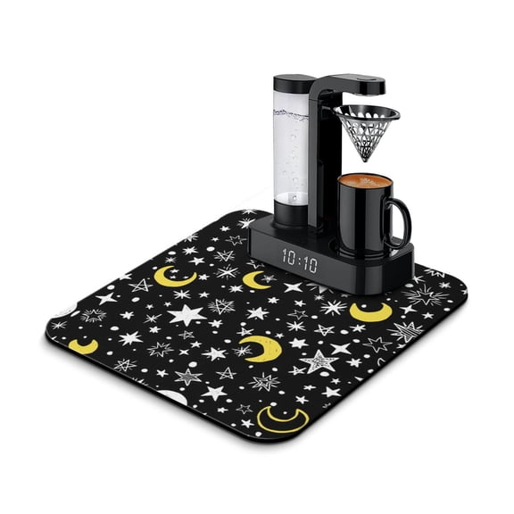 Starry Night and Cosmos Dish Drying Mat, Alien Galaxy Rocket Absorbent Kitchen Mat