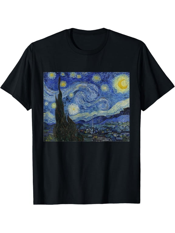 Starry Night by Vincent Van Gogh | Famous Painting T-Shirt- Classic Unisex 100% Cotton Crew Neck T-Shirt Regular Fit Breathable Casual Everyday Wear