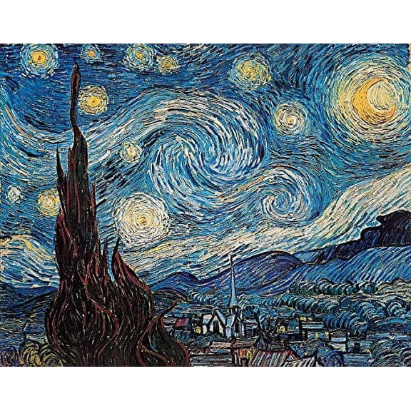 Starry Night by Vincent Van Gogh - Laminated Art Print Mini Poster (14.5 x 11.5)
