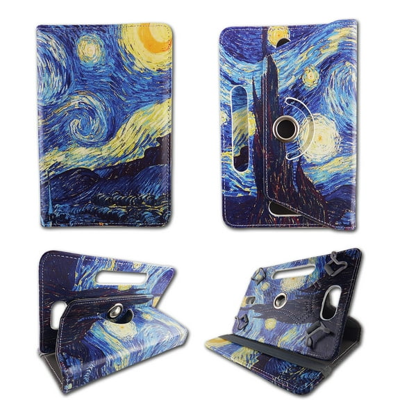 Starry Night folio tablet Case for Polaroid  8 inch android tablet cases 8 inch  Slim fit standing protective rotating universal PU leather standing cover