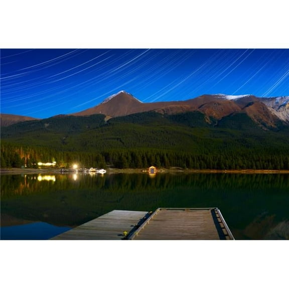 Starry Night of Mountains & Lake Maligne Lake Jasper National Park Alberta Canada Poster Print by Corey Hochachka, 17 x 11