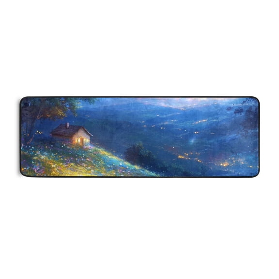 Starry Night over Flower Field Runner Rug for Hallways Kitchen Non Slip 2'x 6' Washable Hall Carpet for Bedroom Entryway Laundry Room