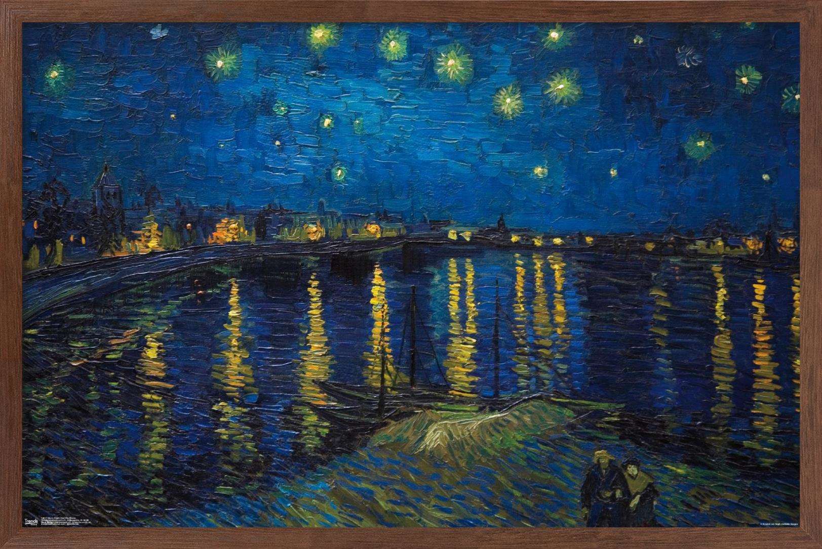 Starry Night over The Rhone by Vincent van Gogh Wall Poster, 14.725" x 22.375", Framed