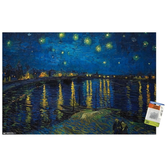 Starry Night over The Rhone by Vincent van Gogh Wall Poster with Push Pins, 22.375" x 34"