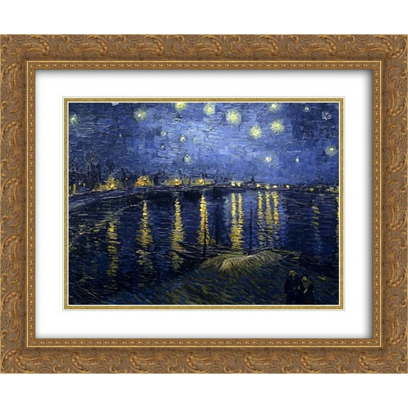 Starry Night over the Rhone, c.1888 2x Matted 24x20 Gold Ornate Framed Art Print by Vincent Van Gogh