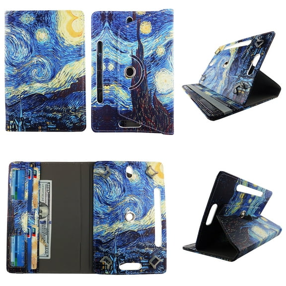 Starry Night tablet case 8 inch  for Digiland  8" 8inch android tablet cases 360 rotating slim folio stand protector pu leather cover travel e-reader cash slots