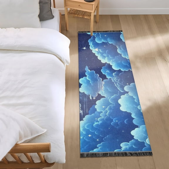 Starry Night with Clouds Bedroom Runner Rug 2'x 6' Non Slip Carpet Indoor Home Area Rug Living Room