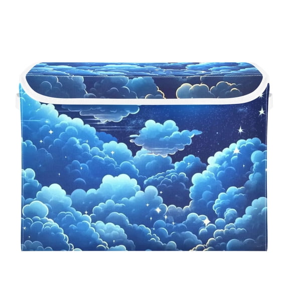 Starry Night with Clouds Large Storage Bins with Linen Collapsible Lid Storage Box 16.7 x 12.6 x 11.8in