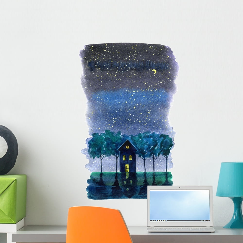 Starry Night with Moon Wall Decal Wallmonkeys Peel and Stick Graphic ...