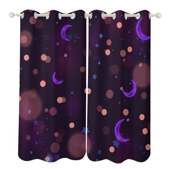 Starry Night with Moons And Lights 2 Panels 3D Printing Pattern Curtain for Bedroom Living Room Kitchen Window Decoration Home