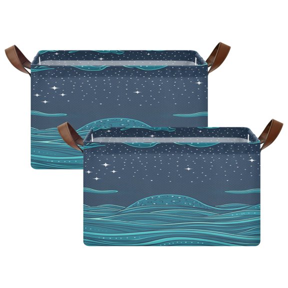 Starry Ocean Waves 16.9x11.4x10in Foldable Open Home Storage Bins Durable Water Resistant Shelf Baskets