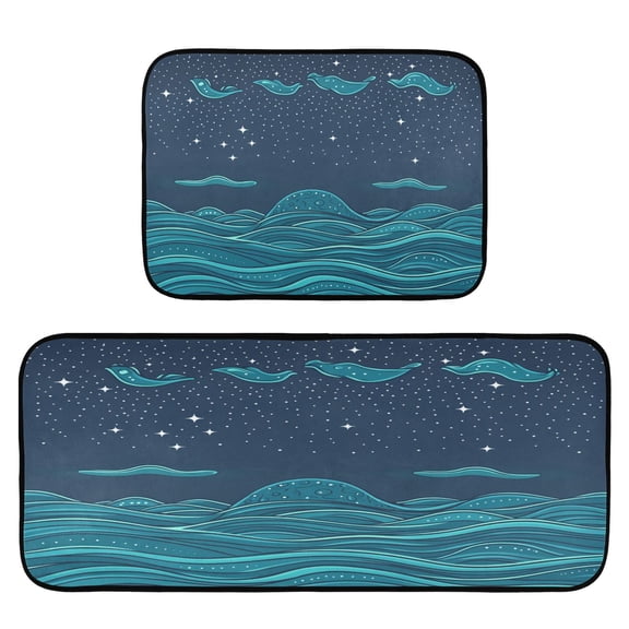 Starry Ocean Waves 2-Piece Kitchen Carpet Mat Set, Non-Slip Memory Foam, Soft for Kitchen and Living Room Use