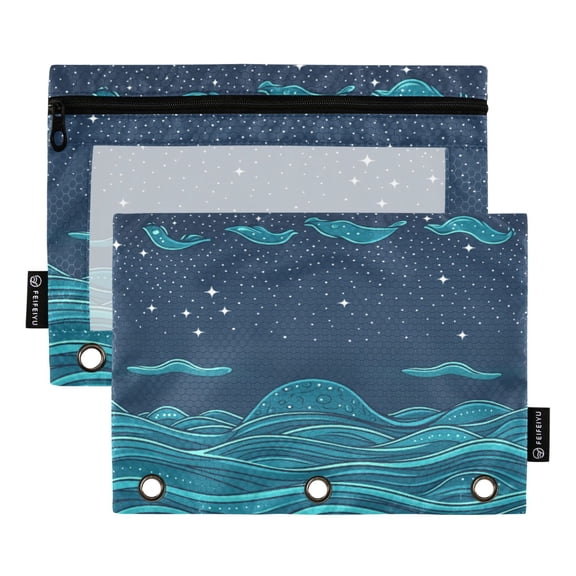 Starry Ocean Waves 9.8x7.1in Water Resistant Binder Pouch, 3-Ring Compatible, Transparent Front